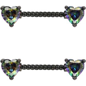 Excepro Nipple Ring 316L Surgical SS Multicolor PVD Plated Rainbow CZ Heart Round Shiny Mysterious Sparkly Nipple Jewelry Rings in Saudi Arabia