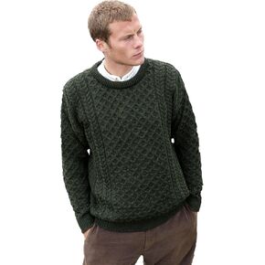 Aran Crafts Unisex Irish Cable Knitted Crew Neck Sweater (100% Merino Wool)