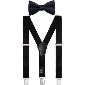 DEOBOX Suspenders for Men and Bow Tie Set Y Back Elastic Adjustable