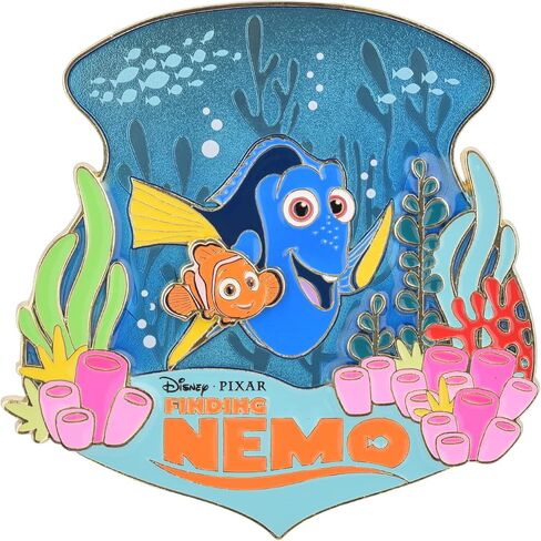 Disney Pixar Finding Nemo 20th Anniversary Pin, Pack of 1, Limited Edition Collector Piece, Themed Jewelry with Dory and Marlin, Hard Enamel, Gold Tone Metal, 3.5" x 3.5", Amazon Exclusive in Saudi Arabia