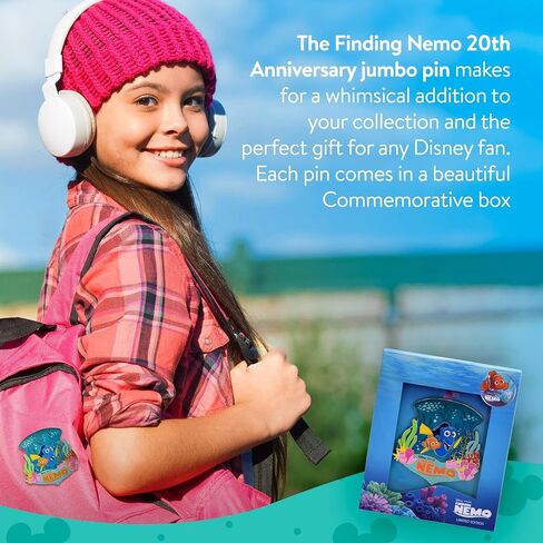 Disney Pixar Finding Nemo 20th Anniversary Pin, Pack of 1, Limited Edition Collector Piece, Themed Jewelry with Dory and Marlin, Hard Enamel, Gold Tone Metal, 3.5" x 3.5", Amazon Exclusive in Saudi Arabia