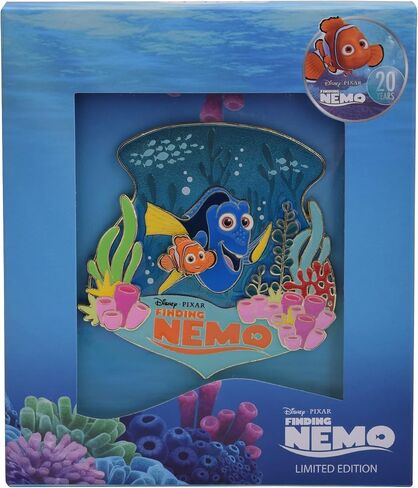 Disney Pixar Finding Nemo 20th Anniversary Pin, Pack of 1, Limited Edition Collector Piece, Themed Jewelry with Dory and Marlin, Hard Enamel, Gold Tone Metal, 3.5" x 3.5", Amazon Exclusive in Saudi Arabia