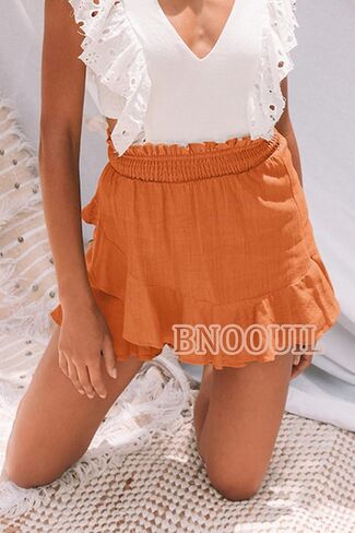 BNOOUIL Women's High Waisted Shorts Summer Casual Comfy Flowy Beach Linen Cotton Shorts Wrap Mini Skirt Skort in Saudi Arabia