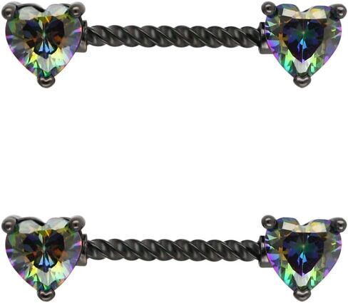 Excepro Nipple Ring 316L Surgical SS Multicolor PVD Plated Rainbow CZ Heart Round Shiny Mysterious Sparkly Nipple Jewelry Rings in Saudi Arabia
