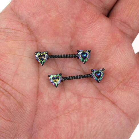 Excepro Nipple Ring 316L Surgical SS Multicolor PVD Plated Rainbow CZ Heart Round Shiny Mysterious Sparkly Nipple Jewelry Rings in Saudi Arabia