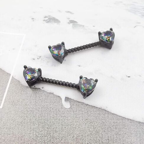 Excepro Nipple Ring 316L Surgical SS Multicolor PVD Plated Rainbow CZ Heart Round Shiny Mysterious Sparkly Nipple Jewelry Rings in Saudi Arabia