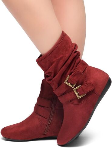 Herstyle Womens Lindell Ankle Boots Side Zipper Mid-Calf Slouch Flat Booties in Kuwait