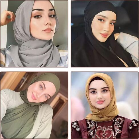 12 قطعة من الاوشحة الطويلة المصنوعة من الشيفون الناعم من جالانسي، 12 وشاح حجاب بلون سادة، شال طويل من الشيفون للنساء، متعدد الالوان، مقاس واحد, متعدد الألوان, One Size in Kuwait