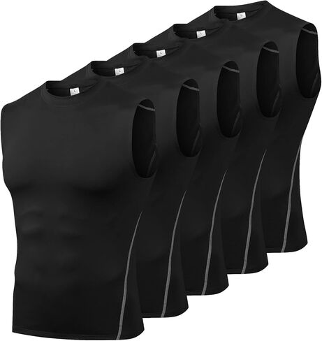 Odoland 5 Pack Men's Compression Sleeveless Shirts, Dry Fit Athletic Base Layer Tank Top, Sports Running Gym Workout Shirts in Kuwait