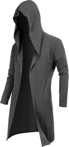 DOSWODE Mens Cardigan Long Open Front Draped Lightweight Hooded Sweater with Pockets in Kuwait
