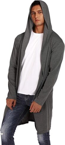 DOSWODE Mens Cardigan Long Open Front Draped Lightweight Hooded Sweater with Pockets in Kuwait