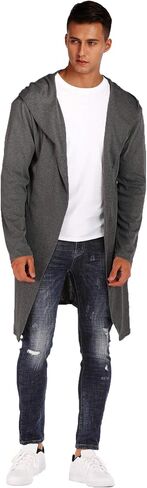 DOSWODE Mens Cardigan Long Open Front Draped Lightweight Hooded Sweater with Pockets in Kuwait