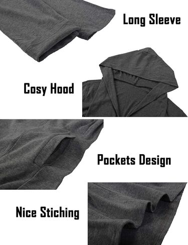 DOSWODE Mens Cardigan Long Open Front Draped Lightweight Hooded Sweater with Pockets in Kuwait