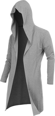 DOSWODE Mens Cardigan Long Open Front Draped Lightweight Hooded Sweater with Pockets in Kuwait