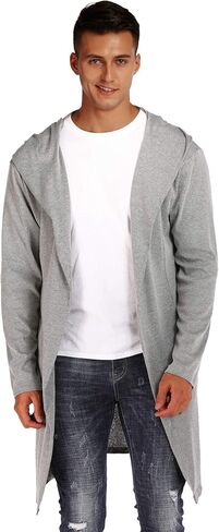DOSWODE Mens Cardigan Long Open Front Draped Lightweight Hooded Sweater with Pockets in Kuwait