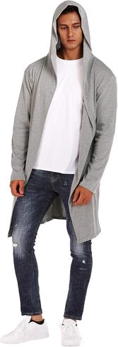 DOSWODE Mens Cardigan Long Open Front Draped Lightweight Hooded Sweater with Pockets in Kuwait