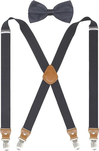 Doloise Suspenders Men&Women Bowtie Set X Back Suspender For Wedding&Formal Events with 1 Inch Wide Elastic Braces in Kuwait