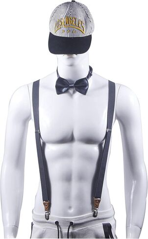 Doloise Suspenders Men&Women Bowtie Set X Back Suspender For Wedding&Formal Events with 1 Inch Wide Elastic Braces in Kuwait