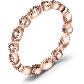 JewelryPalace Genuine Moissanite Stackable Wedding Ring Band for Women, 14K White Yellow Rose Gold Plated 925 Sterling Silver Rings for Her, Simulated Diamond Eternity Ring, D-F VVS Size 4-12