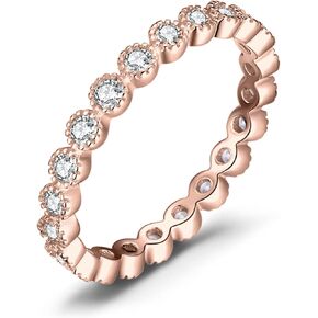 JewelryPalace Genuine Moissanite Stackable Wedding Ring Band for Women, 14K White Yellow Rose Gold Plated 925 Sterling Silver Rings for Her, Simulated Diamond Eternity Ring, D-F VVS Size 4-12