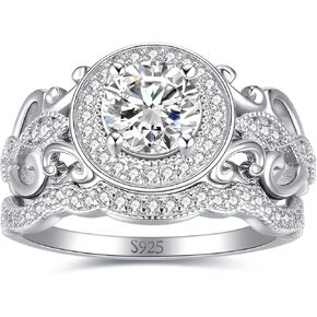 JewelryPalace 14K Gold Plated Cubic Zirconia Engagement Ring for Women, 925 Sterling Silver Promise Ring, Simulated Diamond Wedding Band Bridal Sets