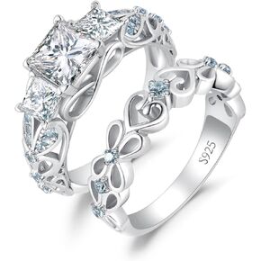 JewelryPalace 14K Gold Plated Cubic Zirconia Engagement Ring for Women, 925 Sterling Silver Promise Ring, Simulated Diamond Wedding Band Bridal Sets
