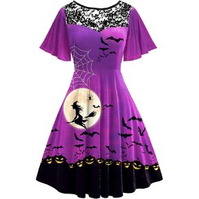 AOBUTE Women Halloween Dress Lace Flutter Sleeve A-Line Party Dresses in Saudi Arabia