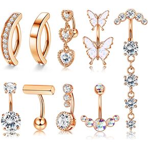 YADOCA 9Pcs Clicker Belly Button Ring Dangling Cute Colorful CZ Butterfly Heart Belly Rings for Women 14G Stainless Steel Belly Button Piercing Jewelry in Saudi Arabia