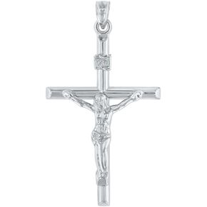 14K White Gold INRI Crucifix Tubular Simple Polished Cross Pendant in Kuwait