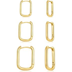 2 Pairs 14K Gold Plated Minimalist Hoop Earrings Small Dainty Geometric Square and Rectangle Huggies Hoops for Girls Women Gift, gold, silver and black in Saudi Arabia