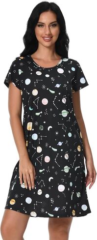 FEREMO 2 Pack Women's Cotton Nightgowns Short Sleeve Sleepshirts Print Sleep Tee Sleepwear for Women in Saudi Arabia