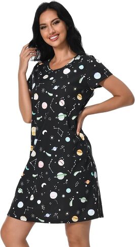 FEREMO 2 Pack Women's Cotton Nightgowns Short Sleeve Sleepshirts Print Sleep Tee Sleepwear for Women in Saudi Arabia