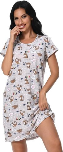 FEREMO 2 Pack Women's Cotton Nightgowns Short Sleeve Sleepshirts Print Sleep Tee Sleepwear for Women in Saudi Arabia