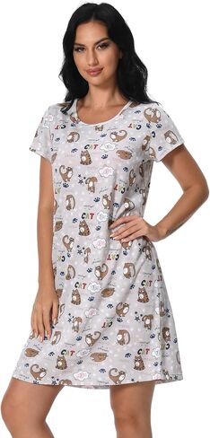 FEREMO 2 Pack Women's Cotton Nightgowns Short Sleeve Sleepshirts Print Sleep Tee Sleepwear for Women in Saudi Arabia