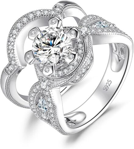 JewelryPalace 14K Gold Plated Cubic Zirconia Engagement Ring for Women, 925 Sterling Silver Promise Ring, Simulated Diamond Wedding Band Bridal Sets in Saudi Arabia