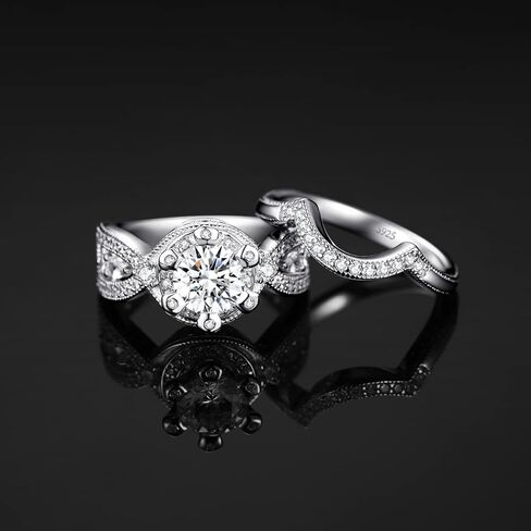 JewelryPalace 14K Gold Plated Cubic Zirconia Engagement Ring for Women, 925 Sterling Silver Promise Ring, Simulated Diamond Wedding Band Bridal Sets in Saudi Arabia