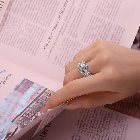 JewelryPalace 14K Gold Plated Cubic Zirconia Engagement Ring for Women, 925 Sterling Silver Promise Ring, Simulated Diamond Wedding Band Bridal Sets in Saudi Arabia