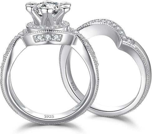 JewelryPalace 14K Gold Plated Cubic Zirconia Engagement Ring for Women, 925 Sterling Silver Promise Ring, Simulated Diamond Wedding Band Bridal Sets in Saudi Arabia