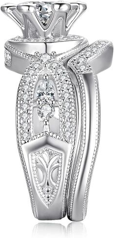 JewelryPalace 14K Gold Plated Cubic Zirconia Engagement Ring for Women, 925 Sterling Silver Promise Ring, Simulated Diamond Wedding Band Bridal Sets in Saudi Arabia