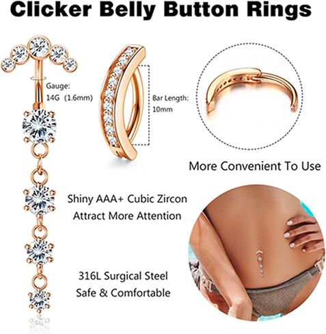 YADOCA 9Pcs Clicker Belly Button Ring Dangling Cute Colorful CZ Butterfly Heart Belly Rings for Women 14G Stainless Steel Belly Button Piercing Jewelry in Saudi Arabia