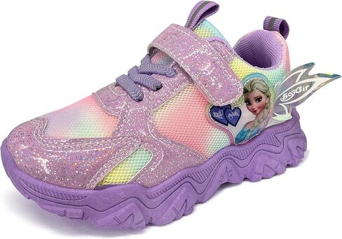 أحذية رياضية للفتيات أحذية الأميرة إلسا أحذية رياضية للجري غير قابلة للانزلاق وشريط فيلكرو شبكي خفيف الوزن وخطاف وحلقة سهلة الارتداء على قوس قزح أحذية مشي كاجوال للفتيات in Kuwait