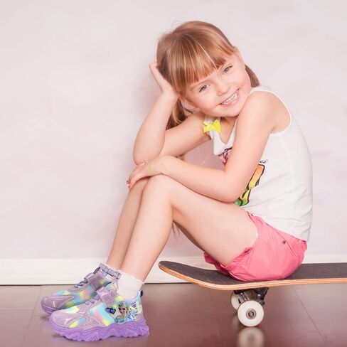 أحذية رياضية للفتيات أحذية الأميرة إلسا أحذية رياضية للجري غير قابلة للانزلاق وشريط فيلكرو شبكي خفيف الوزن وخطاف وحلقة سهلة الارتداء على قوس قزح أحذية مشي كاجوال للفتيات in Kuwait