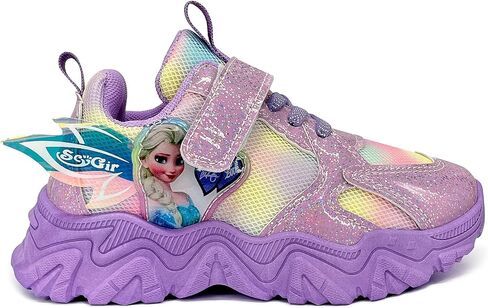 أحذية رياضية للفتيات أحذية الأميرة إلسا أحذية رياضية للجري غير قابلة للانزلاق وشريط فيلكرو شبكي خفيف الوزن وخطاف وحلقة سهلة الارتداء على قوس قزح أحذية مشي كاجوال للفتيات in Kuwait