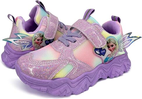 أحذية رياضية للفتيات أحذية الأميرة إلسا أحذية رياضية للجري غير قابلة للانزلاق وشريط فيلكرو شبكي خفيف الوزن وخطاف وحلقة سهلة الارتداء على قوس قزح أحذية مشي كاجوال للفتيات in Kuwait
