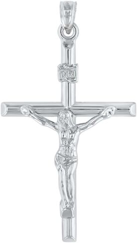 14K ذهب أبيض INRI Crucifix أنبوبي بسيط مصقول قلادة الصليب in Kuwait