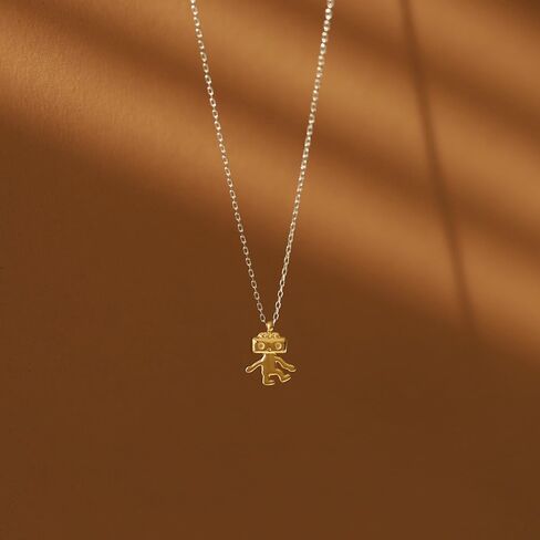 قلادة صغيرة بتصميم روبوت المشي من جيه اكس جي اكس بي، سلسلة من التيتانيوم الصلب المطلي بالذهب عيار 18 قيراط، مجوهرات تحافظ على اللون، 16، زنك، زركونيا مكعب, الزنك, مكعب زركونيا in Kuwait