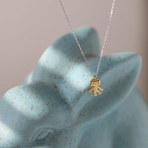 قلادة صغيرة بتصميم روبوت المشي من جيه اكس جي اكس بي، سلسلة من التيتانيوم الصلب المطلي بالذهب عيار 18 قيراط، مجوهرات تحافظ على اللون، 16، زنك، زركونيا مكعب, الزنك, مكعب زركونيا in Kuwait