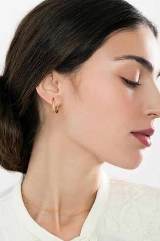 زوجان من الأقراط الحلقية البسيطة المطلية بالذهب عيار 14 قيراط، صغيرة هندسية أنيقة مربعة ومستطيلة، هدية للبنات والنساء، ذهبي، فضي وأسود in Kuwait