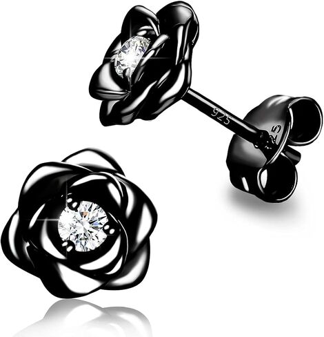 Gold Plated Sterling Silver Rose Flower Earring Studs, Hypoallergenic & Nickel Free Earrings for Women in Kuwait