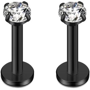 Ruifan 316L Stainless Steel CZ Gem Internally Threaded Labret Monroe Lip Ring Tragus Nail Helix Earring Stud Barbell Piercing Jewelry 16G 8mm 2-4pcs in Kuwait